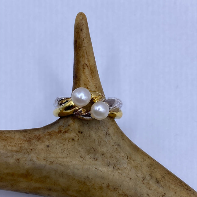 Vintage White Pearl Cocktail Ring Band 925 Sterling Silver