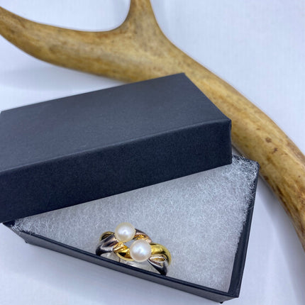 Vintage White Pearl Cocktail Ring Band 925 Sterling Silver