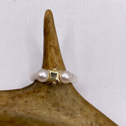Vintage White Pearl Cocktail Ring Band 925 Sterling Silver