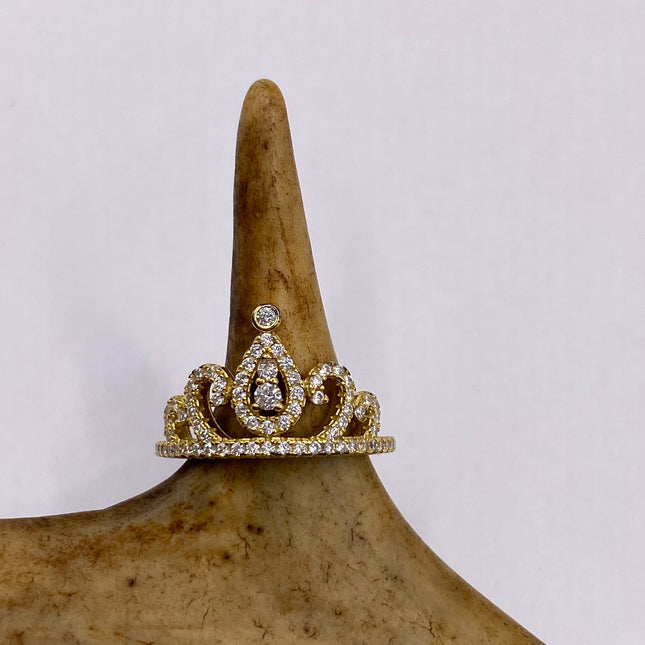 Vintage Crown Ring Cocktail Ring Band Golden 925 Sterling Silver