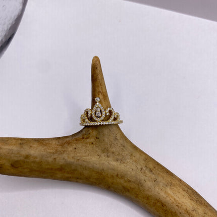 Vintage Crown Ring Cocktail Ring Band Golden 925 Sterling Silver