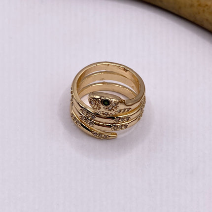 Vintage Gold Snake Ring | Cubic Zirconia Crystal Diamond Gemstones 9k Gold Filled Band | Unique Gift Serpent Statement Cocktail Ring