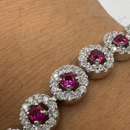 Vintage Silver Tennis Bracelet | Ruby Crystal Diamond Cubic Zirconia | 925 Sterling Silver