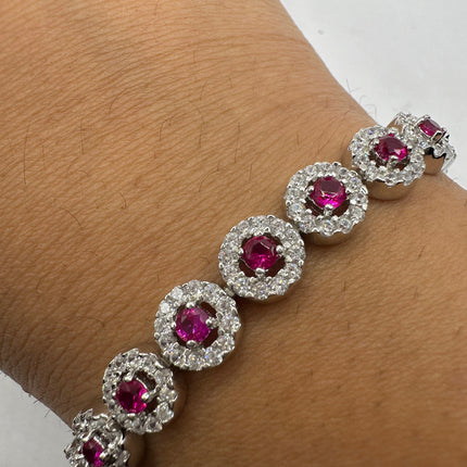 Vintage Silver Tennis Bracelet | Ruby Crystal Diamond Cubic Zirconia | 925 Sterling Silver