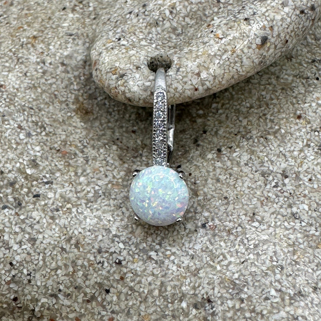 Vintage Silver Earrings | Tiny White Fire Opal Drop Dangle Earrings | 925 Sterling Silver
