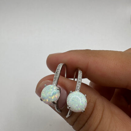 Vintage Silver Earrings | Tiny White Fire Opal Drop Dangle Earrings | 925 Sterling Silver