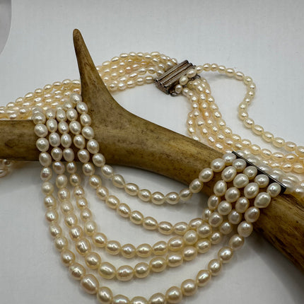 Vintage Pearl Necklace | White Pearl Gemstone Layered Choker Princess Necklace | 925 Sterling Silver Clasp