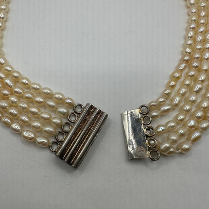 Vintage Pearl Necklace | White Pearl Gemstone Layered Choker Princess Necklace | 925 Sterling Silver Clasp