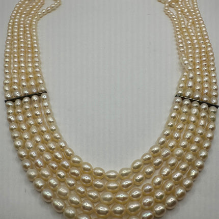 Vintage Pearl Necklace | White Pearl Gemstone Layered Choker Princess Necklace | 925 Sterling Silver Clasp