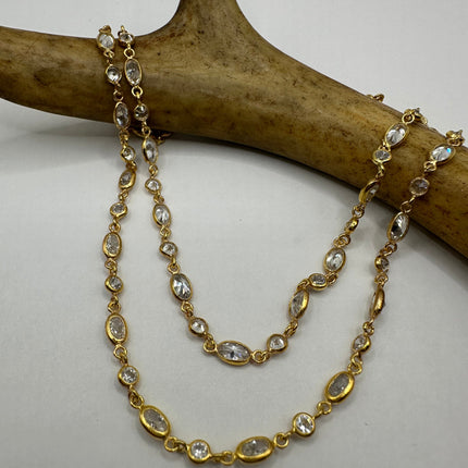 Vintage Cubic Zirconia 925 Sterling Silver chain Necklace