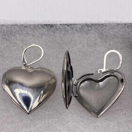 Vintage Silver Earrings | Stainless Steel Locket Earrings Lever Backs