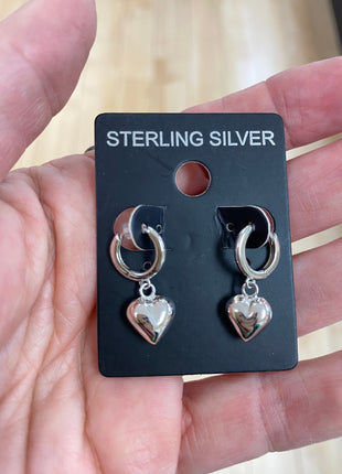 Silver Locket Earrings | Tiny Puffed Heart Photo Memory Dangle | 925 Sterling Silver Earrings