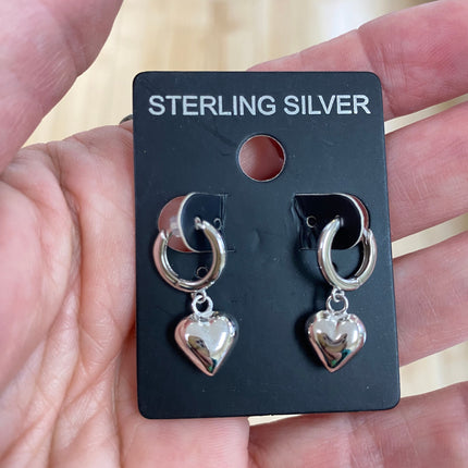 Silver Locket Earrings | Tiny Puffed Heart Photo Memory Dangle | 925 Sterling Silver Earrings