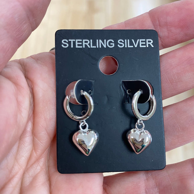 Silver Locket Earrings | Tiny Puffed Heart Photo Memory Dangle | 925 Sterling Silver Earrings