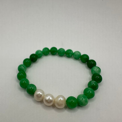 Vintage Green and White Aventurine Jade Lucky Stretch Beaded Bracelet