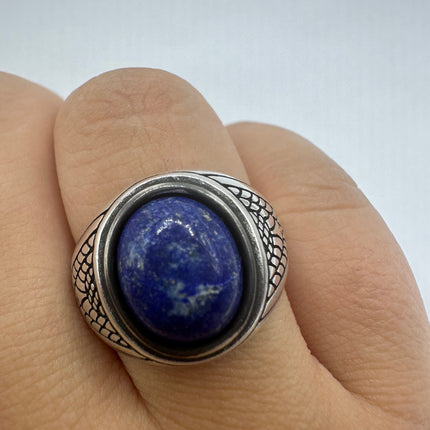 Vintage Blue Lapis Lazuli Cocktail Men's 925 Sterling Silver Ring