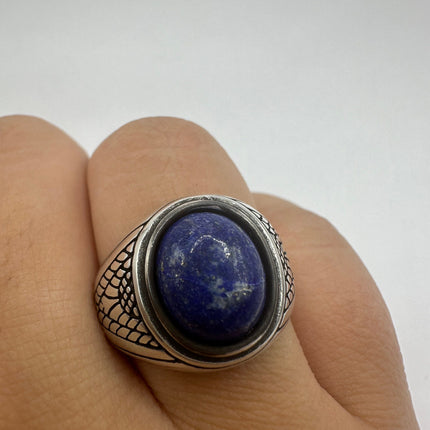 Vintage Blue Lapis Lazuli Cocktail Men's 925 Sterling Silver Ring