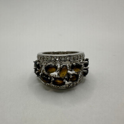 Vintage Black Fire Opal and White Sapphire Band Cocktail Ring