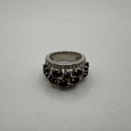 Vintage Black Fire Opal and White Sapphire Band Cocktail Ring