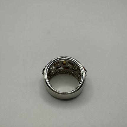 Vintage Black Fire Opal and White Sapphire Band Cocktail Ring