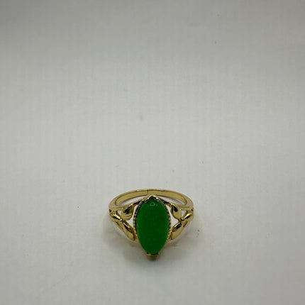 Vintage Gold Green Jade Lucky Cocktail Ring