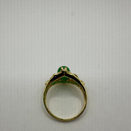 Vintage Gold Green Jade Lucky Cocktail Ring