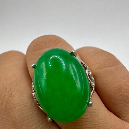 Vintage Silver Green Jade Lucky Cocktail Ring