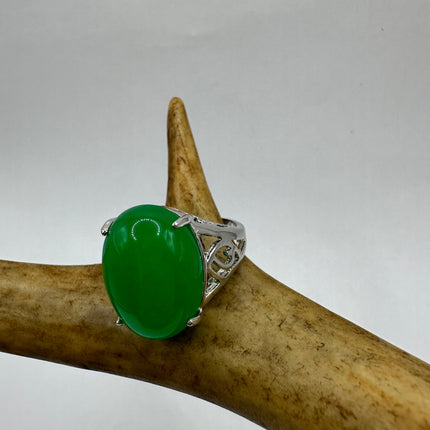 Vintage Silver Green Jade Lucky Cocktail Ring