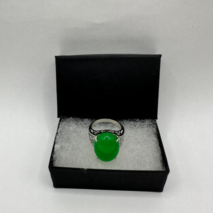 Vintage Silver Green Jade Lucky Cocktail Ring