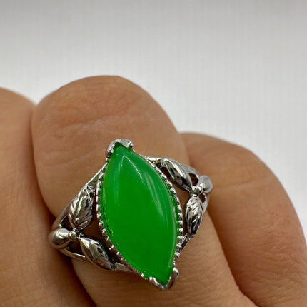 Vintage Silver Green Jade Lucky Cocktail Ring