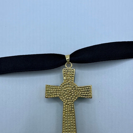 Vintage Green Jade Cross Choker Necklace - Golden Bronze