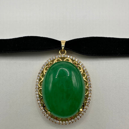 Vintage Green Jade Deco Choker Necklace - Golden Bronze