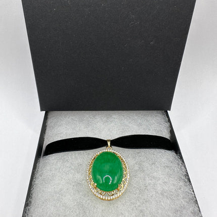 Vintage Green Jade Deco Choker Necklace - Golden Bronze