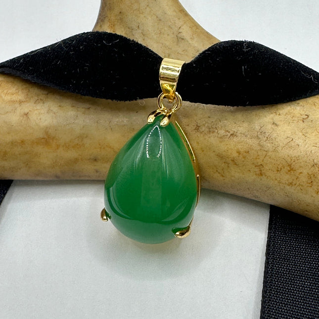 Vintage Green Jade Deco Choker Necklace - Golden Bronze