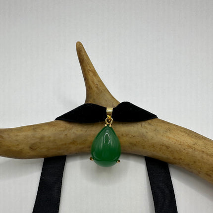 Vintage Green Jade Deco Choker Necklace - Golden Bronze