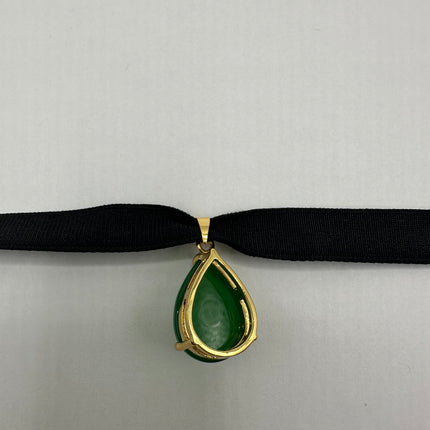 Vintage Green Jade Deco Choker Necklace - Golden Bronze