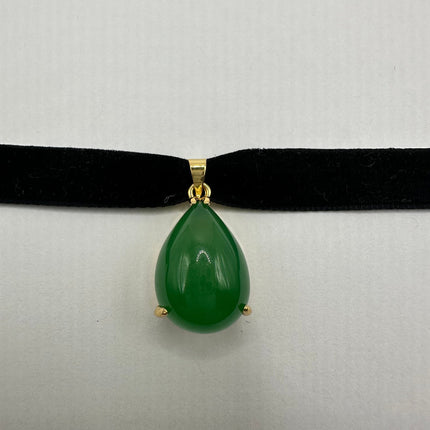 Vintage Green Jade Deco Choker Necklace - Golden Bronze