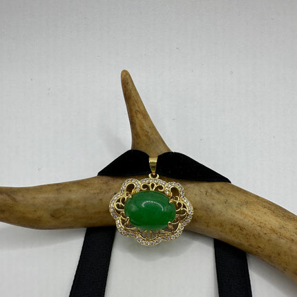 Vintage Green Jade Deco Choker Necklace - Golden Bronze