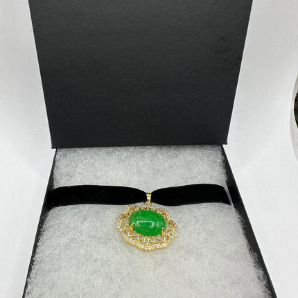 Vintage Green Jade Deco Choker Necklace - Golden Bronze