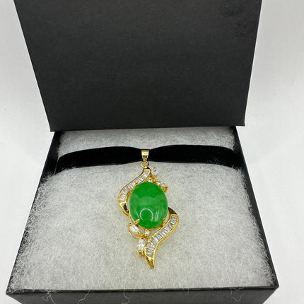 Vintage Green Jade Deco Choker Necklace - Golden Bronze