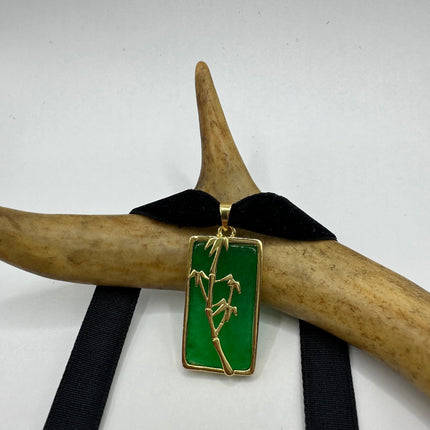 Vintage Green Jade Deco Choker Necklace - Golden Bronze