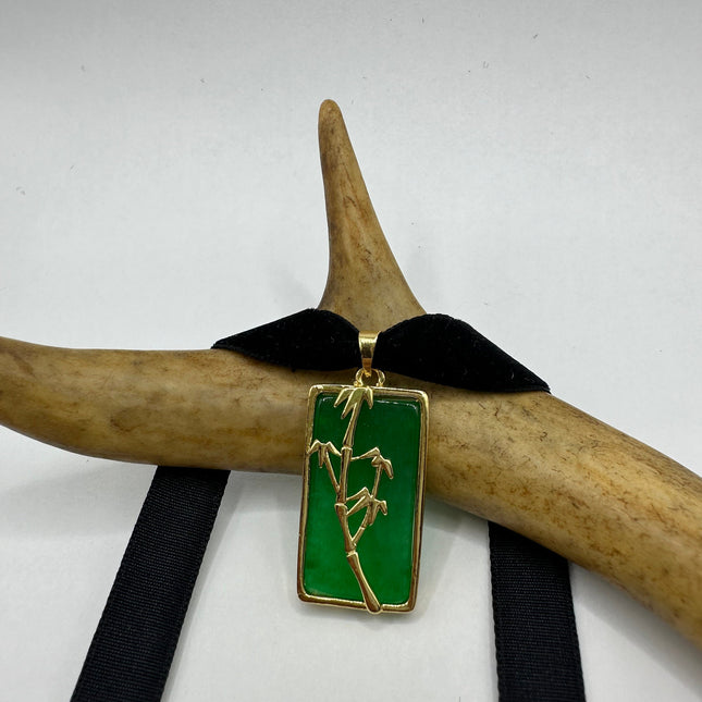Vintage Green Jade Deco Choker Necklace - Golden Bronze