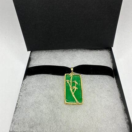 Vintage Green Jade Deco Choker Necklace - Golden Bronze