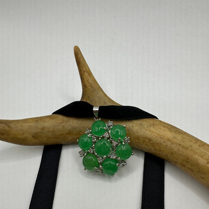 Vintage Green Jade Deco Choker Necklace - Silver Bronze