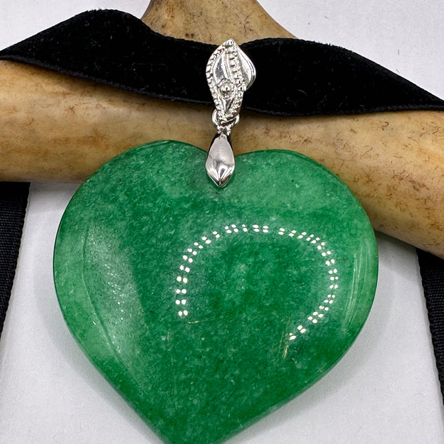 Vintage Green Jade Deco Choker Necklace - Silver Bronze