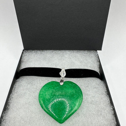 Vintage Green Jade Deco Choker Necklace - Silver Bronze