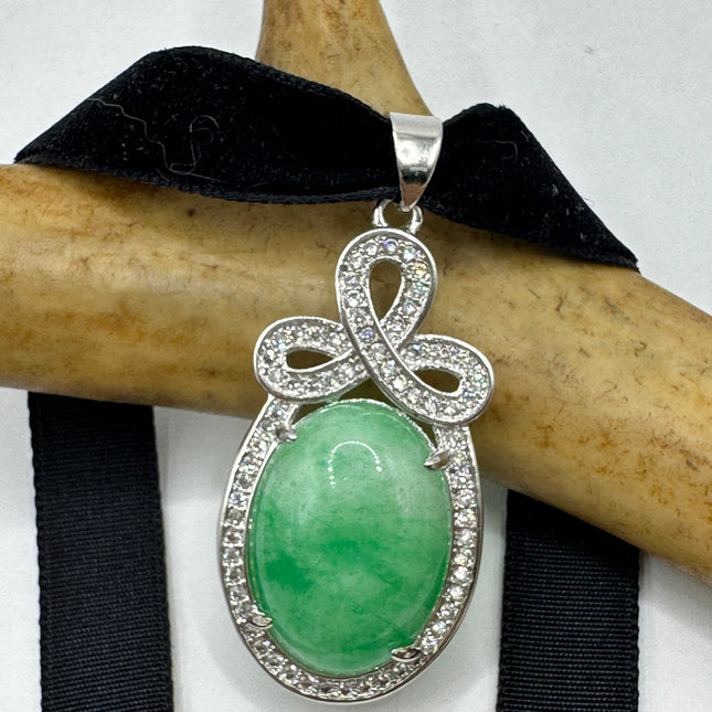 Vintage Green Jade Deco Choker Necklace - Silver Bronze