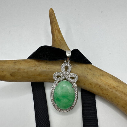 Vintage Green Jade Deco Choker Necklace - Silver Bronze