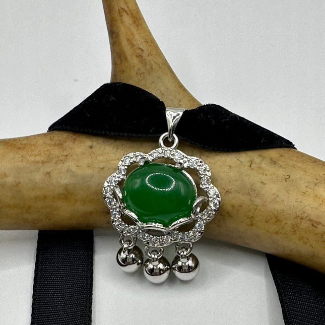 Vintage Green Jade Deco Choker Necklace - Silver Bronze