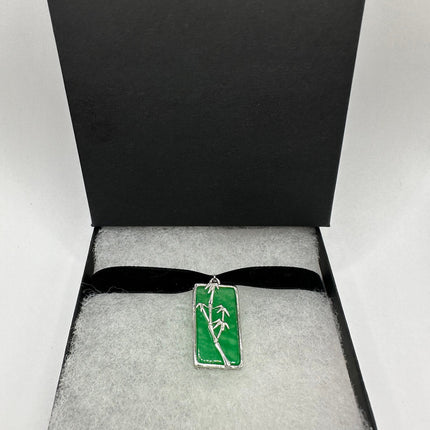 Vintage Green Jade Deco Choker Necklace - Silver Bronze